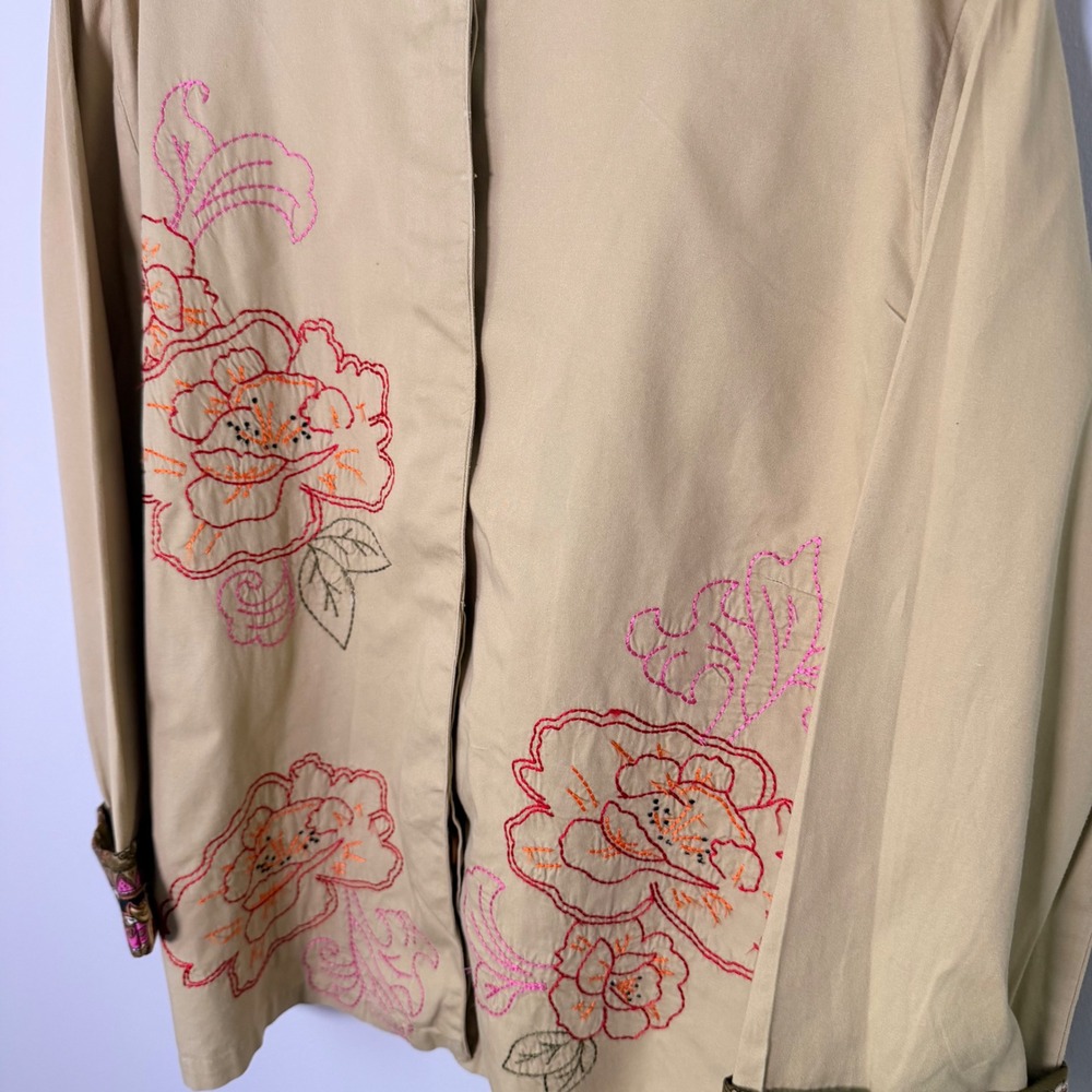 Ruby Rd Boho Floral Embroidered Artsy Cotton Twill Jacket (18) Paisley Cottage - Picture 7 of 16